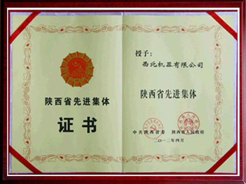 Certificate of Advanced Collective in Shaanxi Province